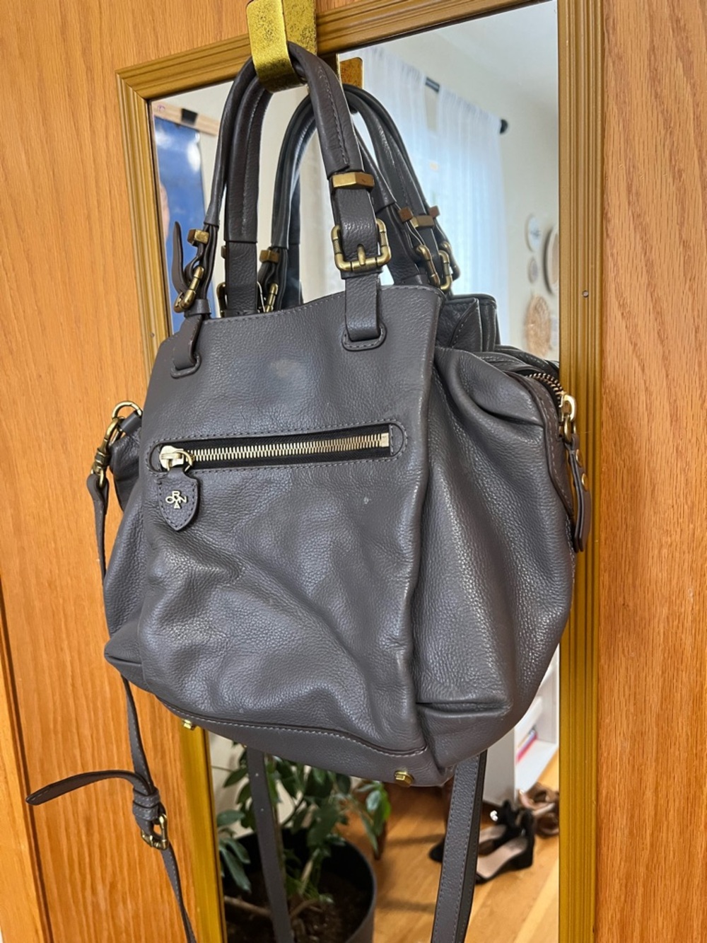 orYANY Slate Gray Leather Shoulder Bag with Gold Hardware - Picture 2 of 13